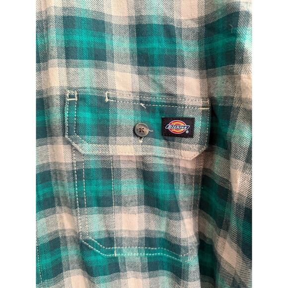 Men’s Dickies Navy Cream Tan Plaid Flannel Button Up Relaxed Fit size XL - Picture 5 of 6